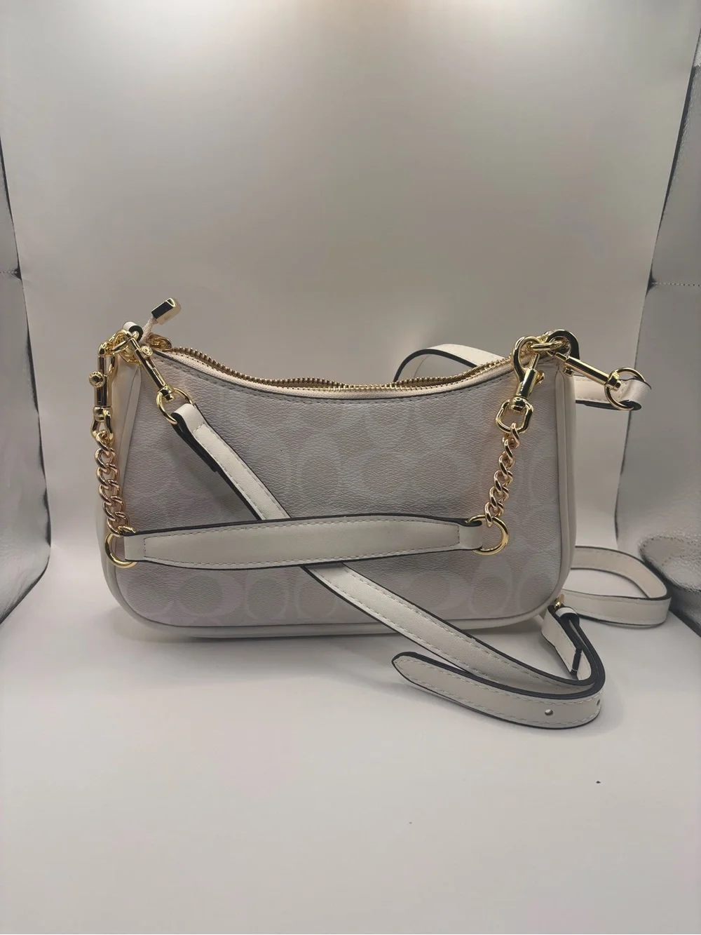 Coach White Signature Crossbody with Gold-Tone Hardware